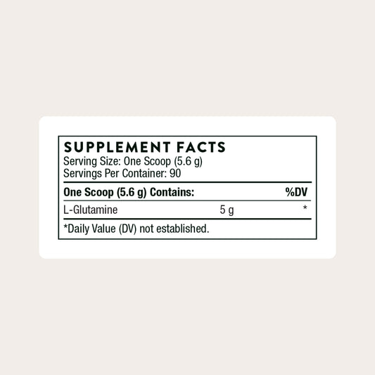 Thorne L-Glutamine bottle pouring showing convenient dosing after workouts.
