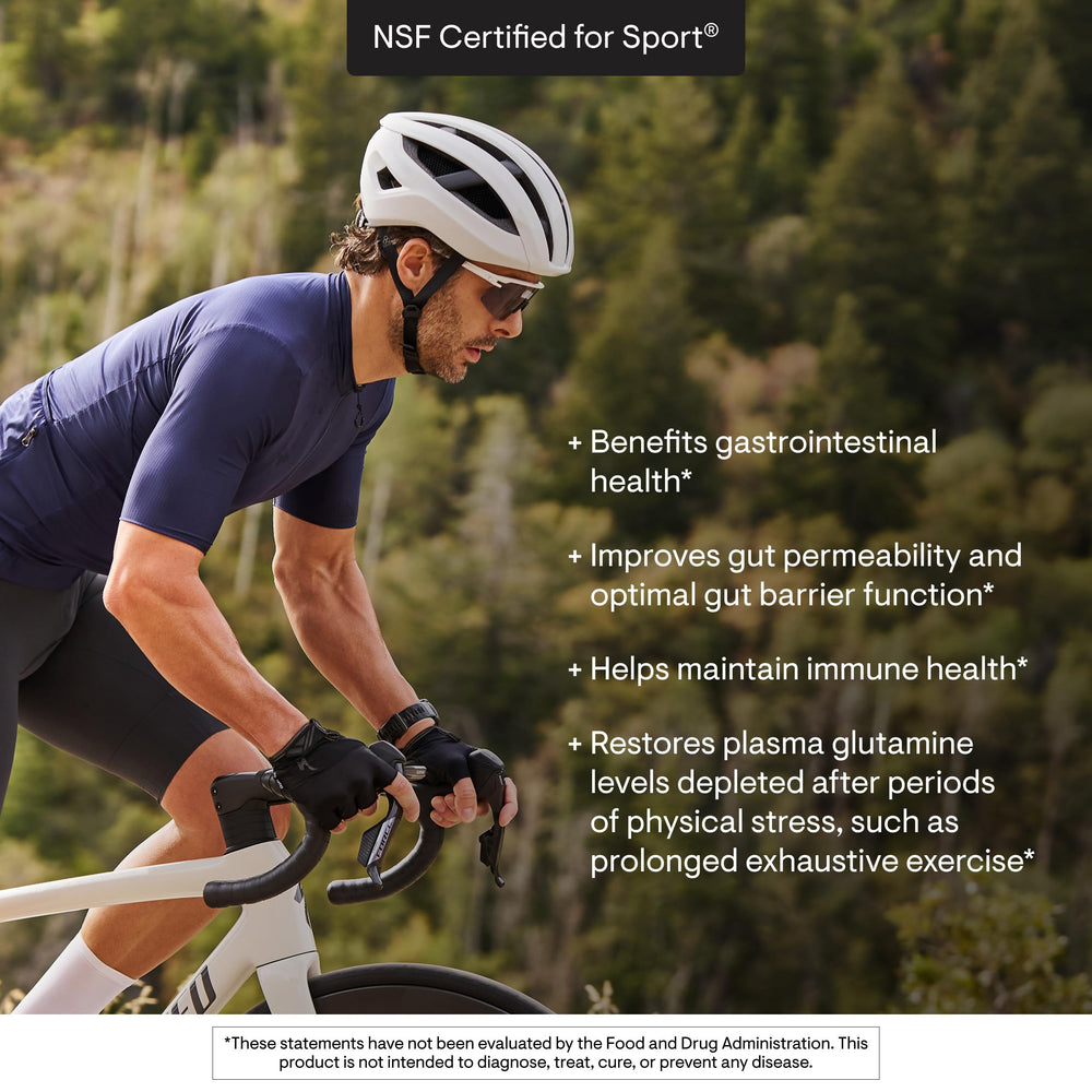 Thorne L-Glutamine powder in shaker illustrating mixability for on-the-go use.
