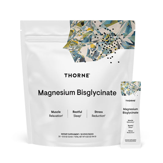 THORNE Magnesium Bisglycinate powder bottle highlights a sport-ready formula