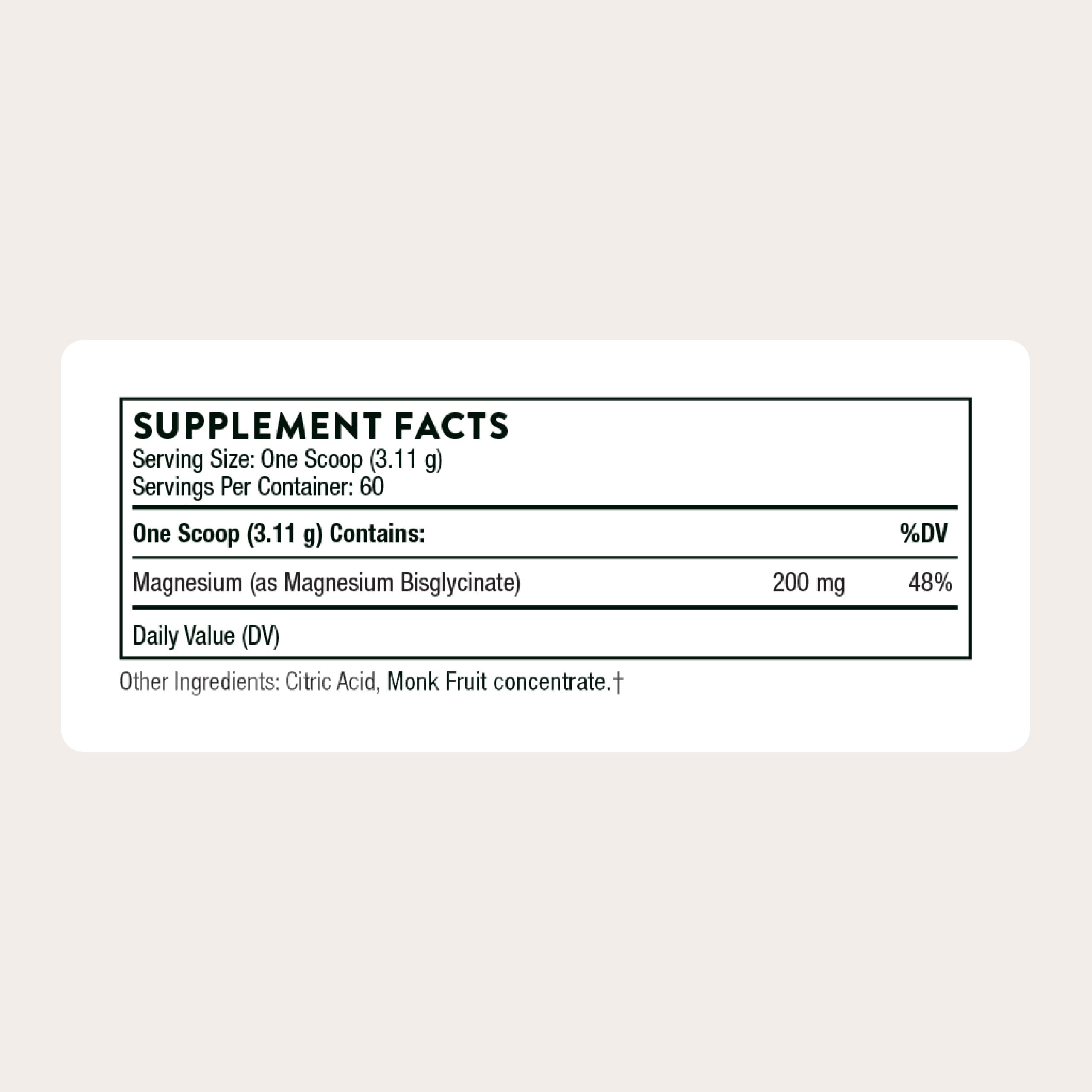 Thorne magnesium bisglycinate powder scoop for easy nightly use.