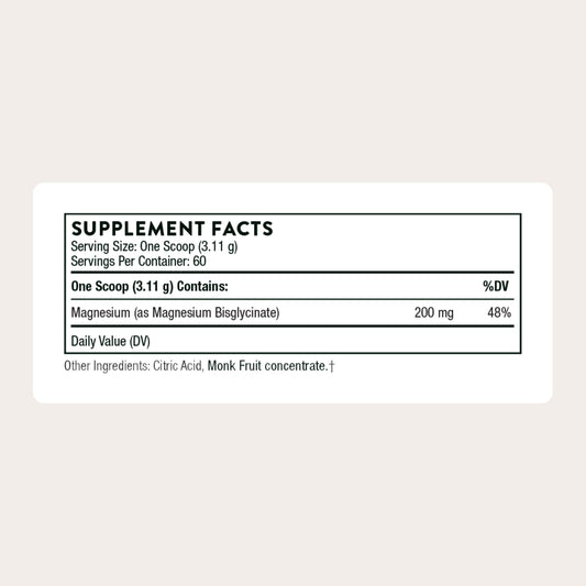 Thorne magnesium bisglycinate powder scoop for easy nightly use.