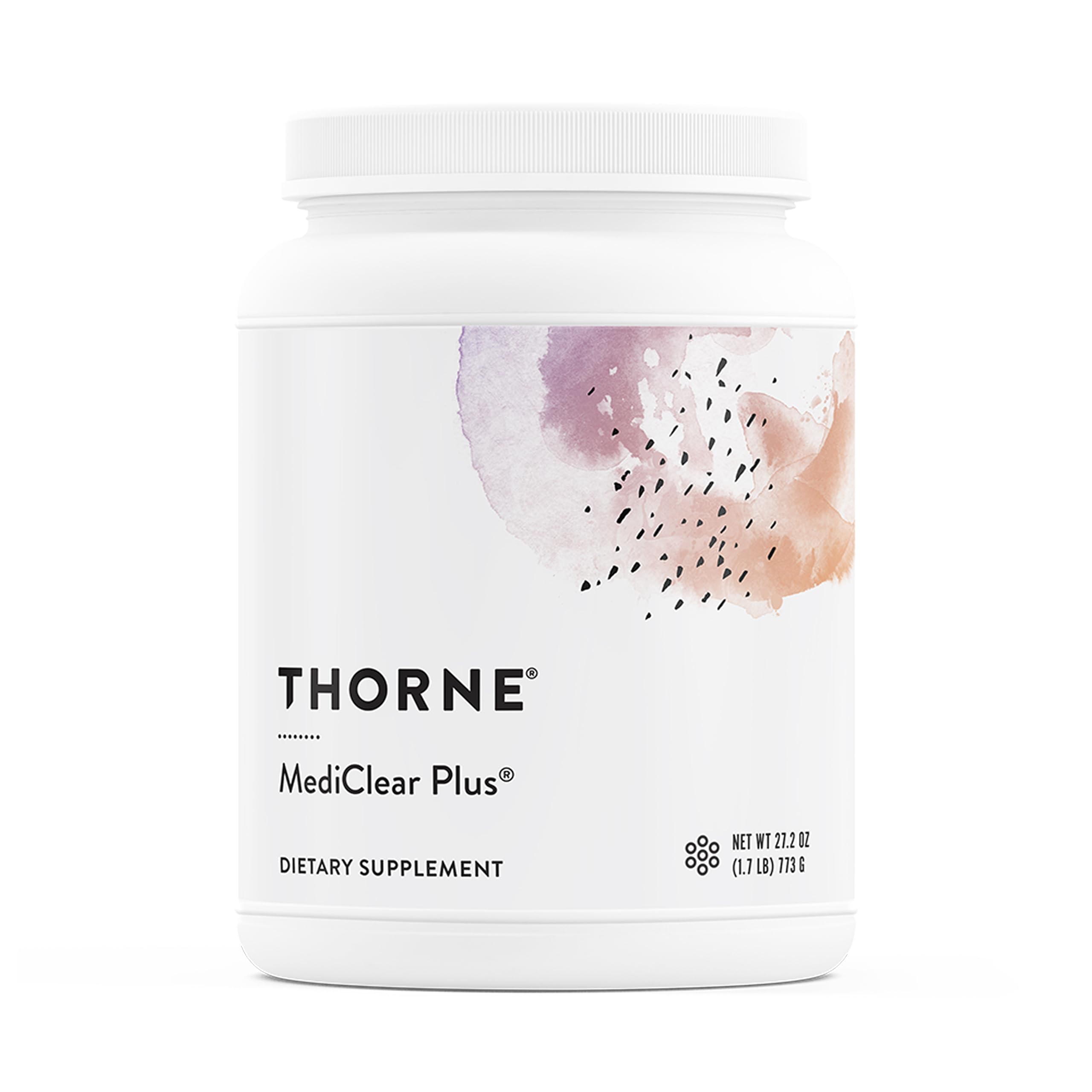 THORNE MediClear Plus tub front showing powder for daily nutrition
