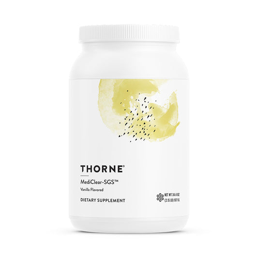 THORNE MediClear-SGS vanilla powder bottle with complete multivitamin profile for daily nourishment