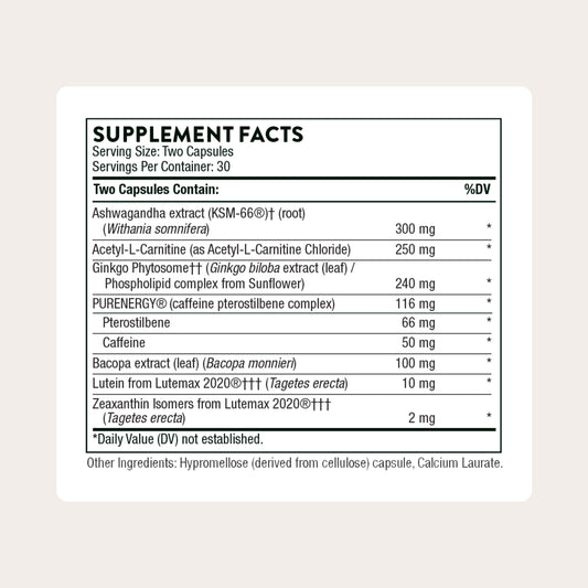 THORNE Memoractiv bottle label highlighting gluten-free and dairy-free formula
