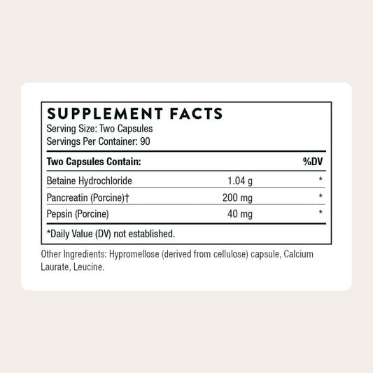 THORNE Multi Enzyme bottle label detail highlights allergen-free claims and label information