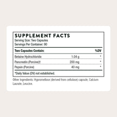 THORNE Multi Enzyme bottle label detail highlights allergen-free claims and label information
