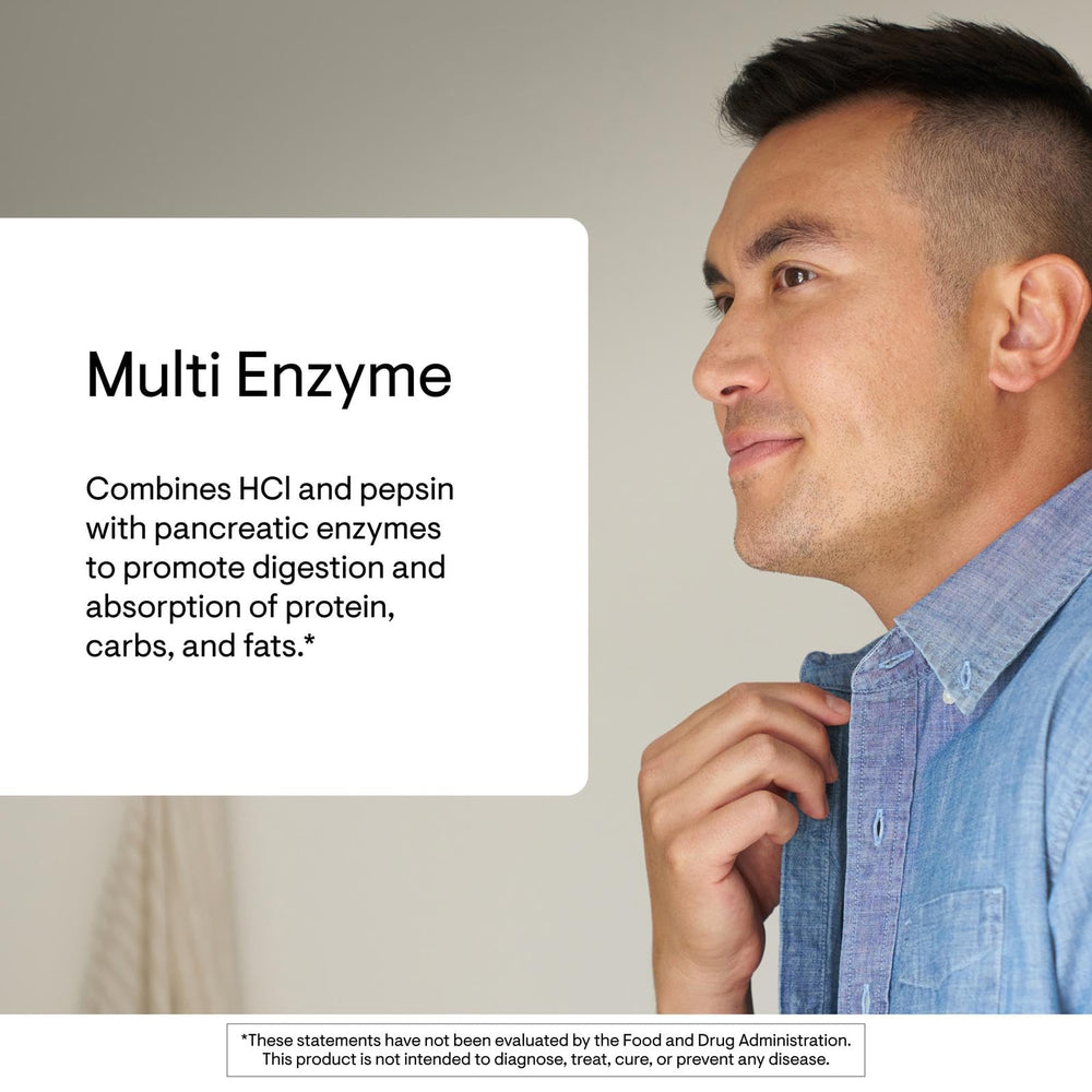 THORNE Multi Enzyme capsules close-up demonstrates convenient daily dosing