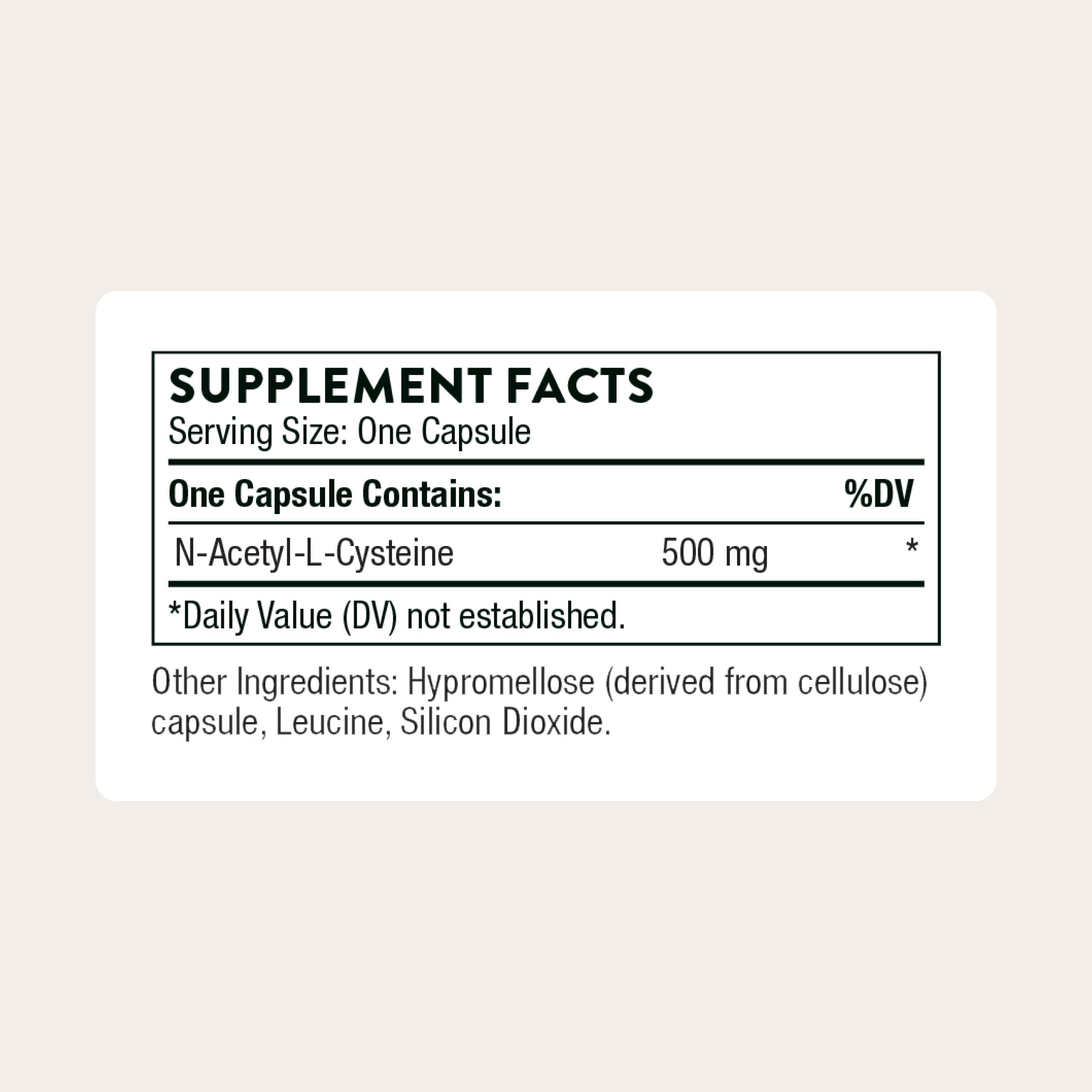 Close-up of THORNE NAC capsules highlighting convenient dosing