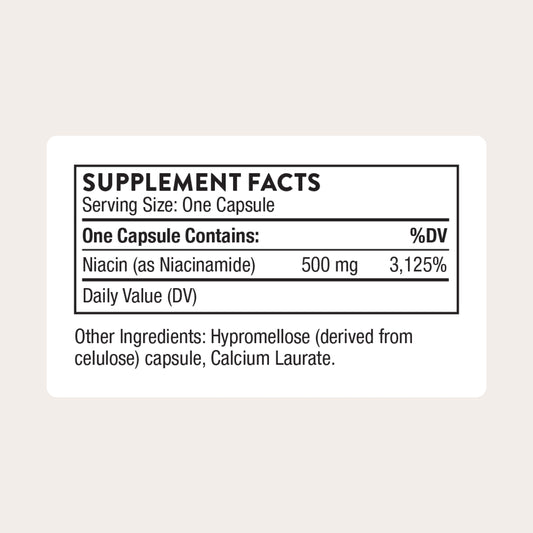 Thorne Niacinamide capsules closeup, easy-to-swallow daily support.