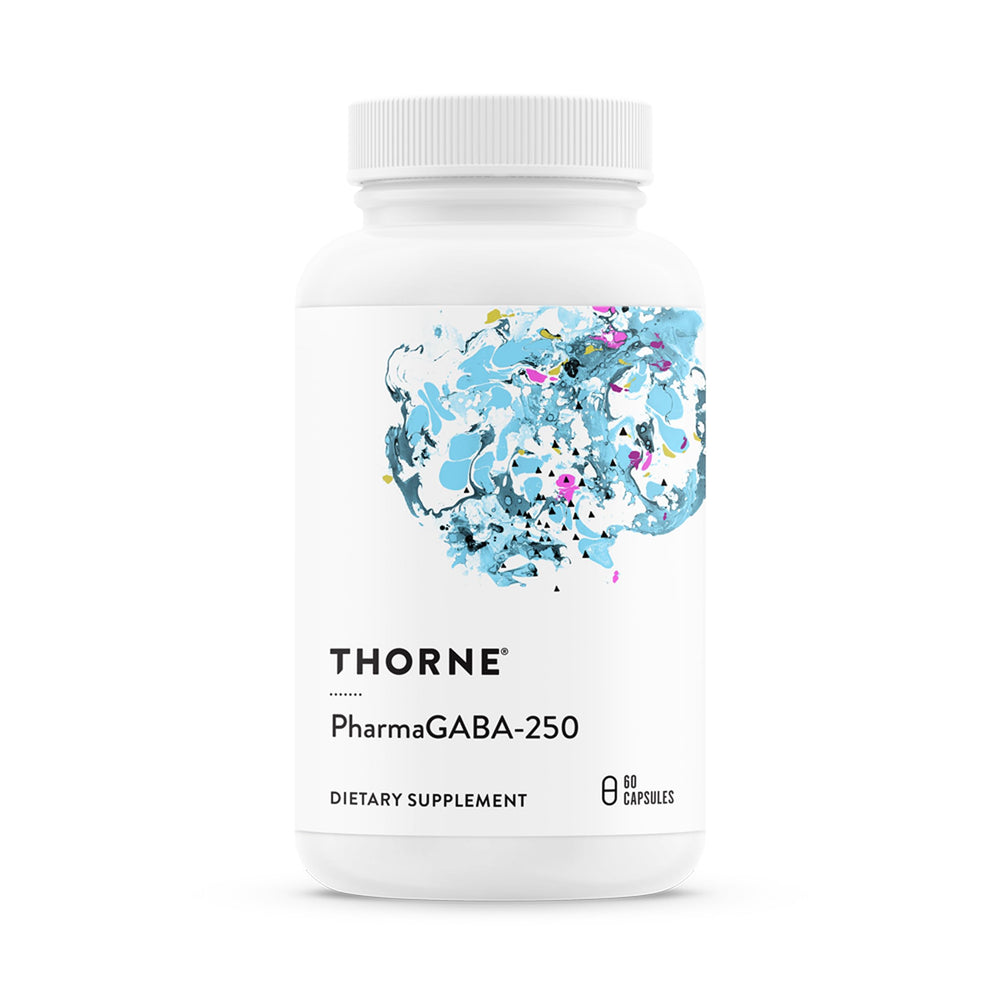 THORNE PharmaGABA-250 bottle front view for calm focus.