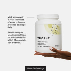 THORNE Plant Protein vanilla ingredients-chart highlights 22 g protein and essential amino acids.