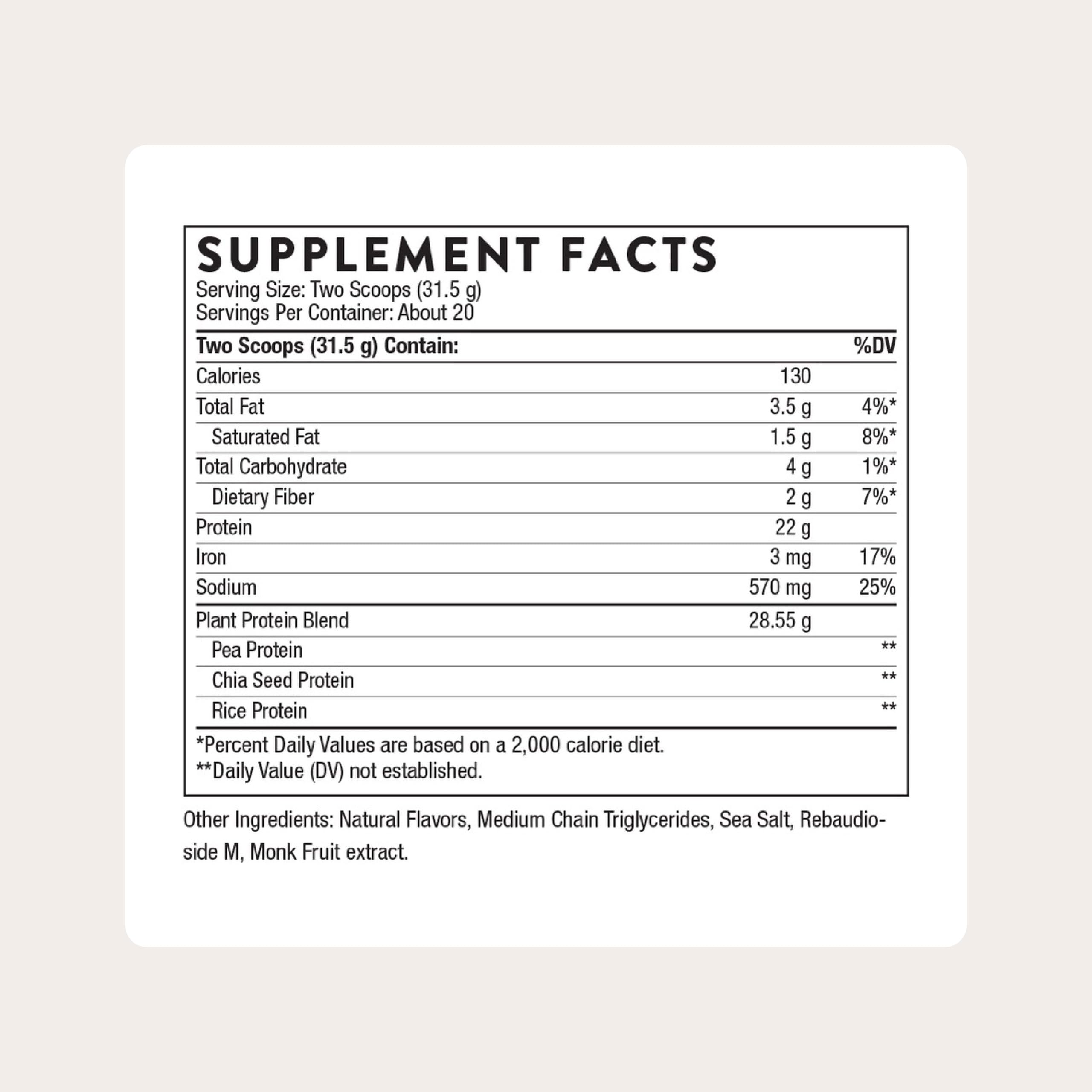THORNE Plant Protein vanilla powder closeup emphasizes plant blend for complete amino acid profile.