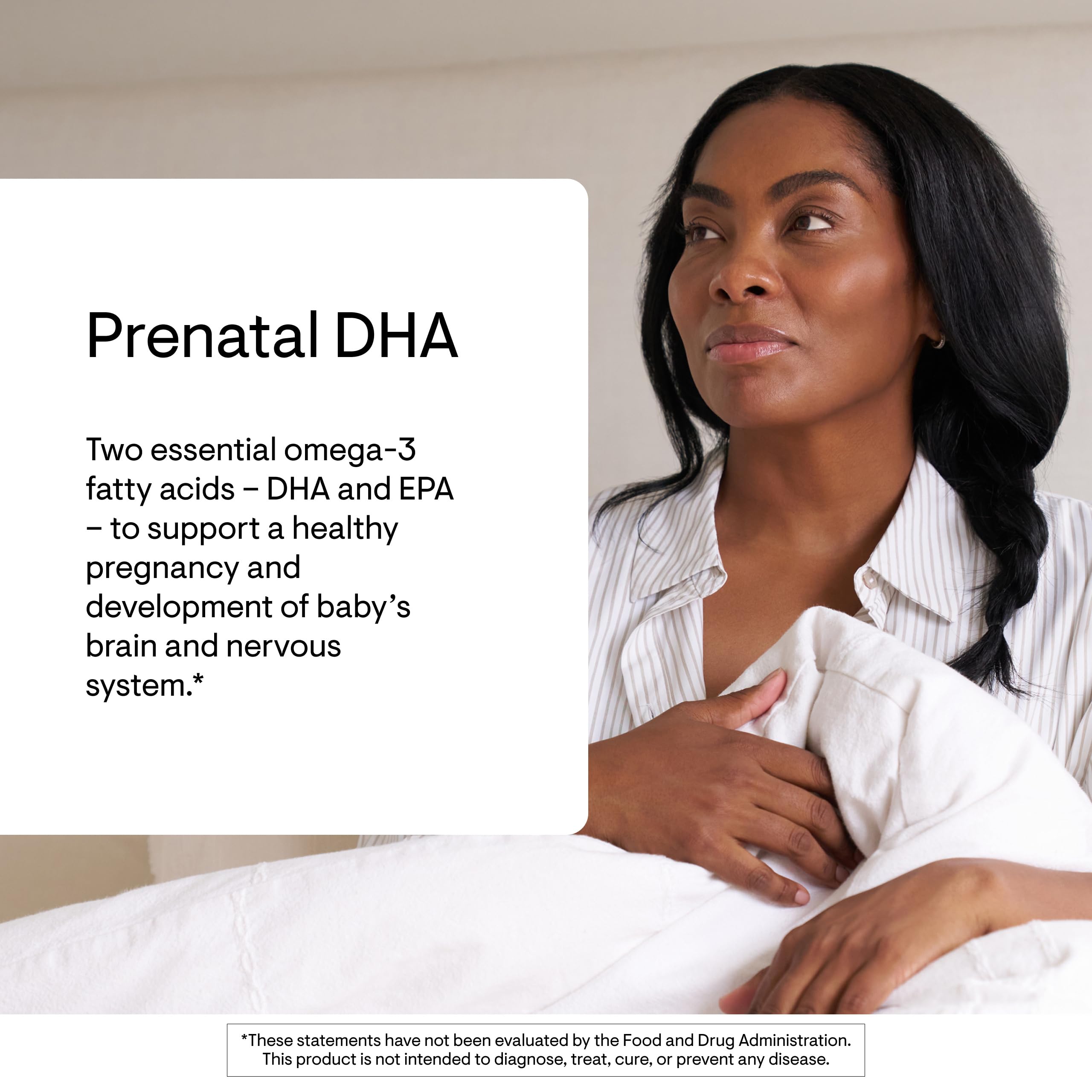 THORNE Prenatal DHA gelcaps shown as easy-to-take capsules for expectant moms