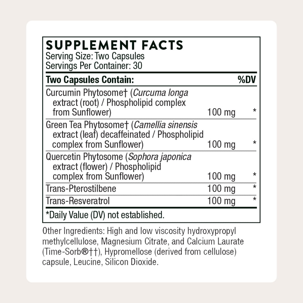 THORNE Resveratrol Complex bottle back with third-party certification logos