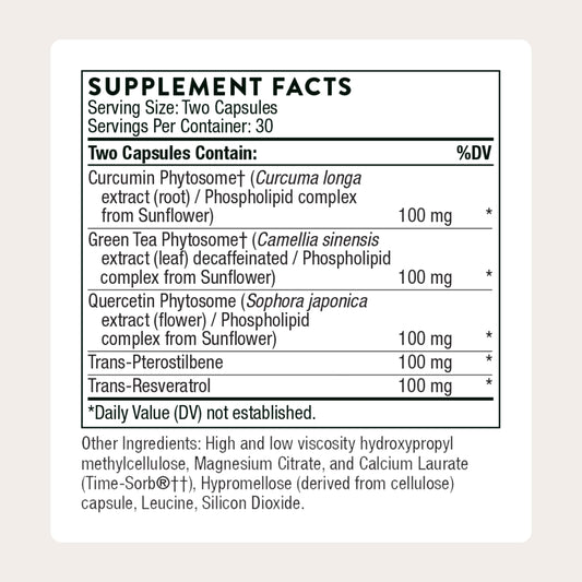 THORNE Resveratrol Complex bottle back with third-party certification logos