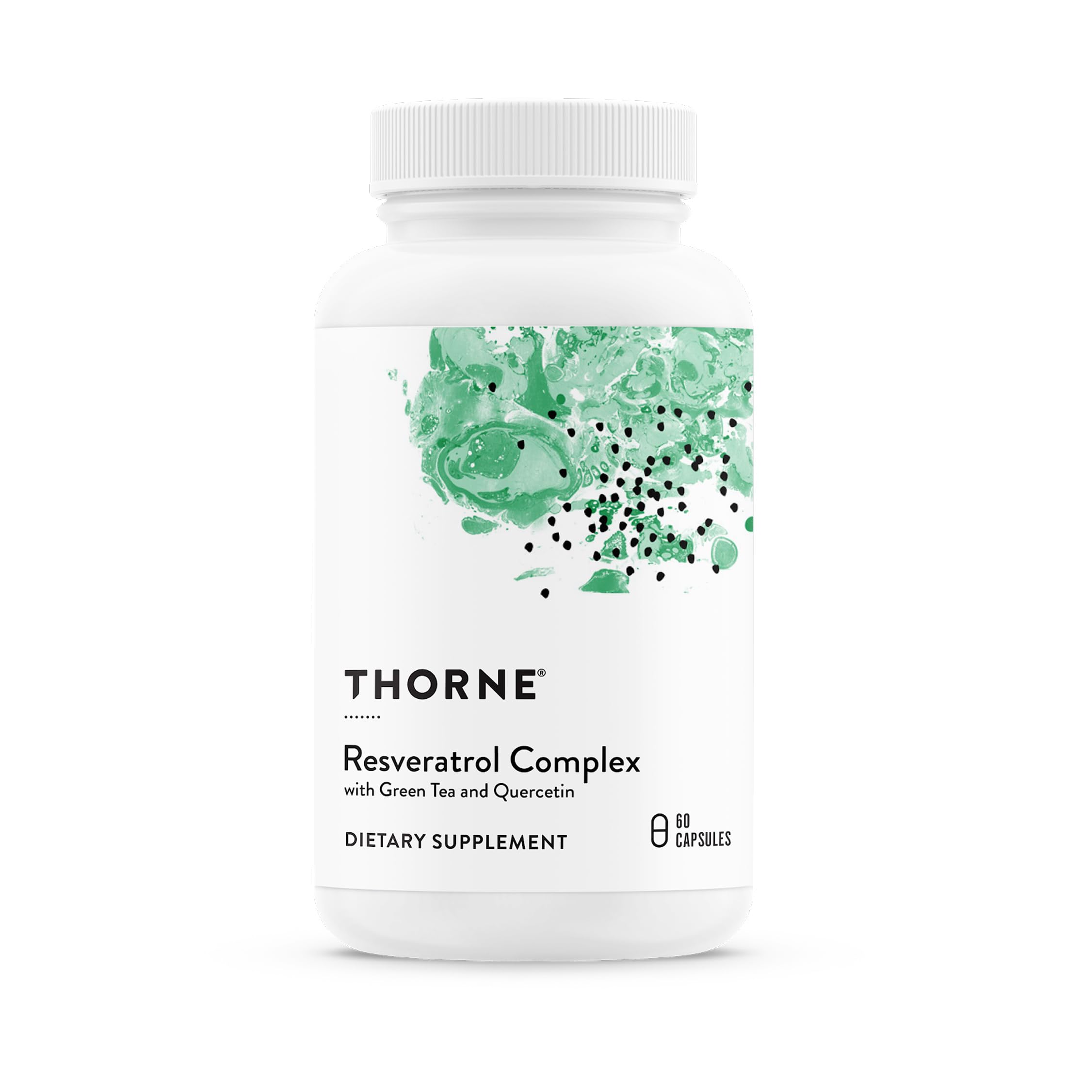 THORNE Resveratrol Complex bottle front view highlighting healthy aging potential