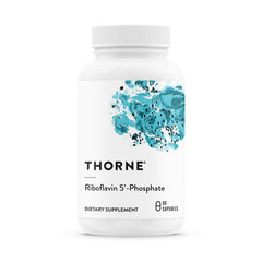 Thorne Riboflavin 5'-Phosphate bottle closeup highlighting premium bioactive B2 for metabolism support