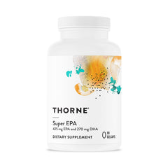 THORNE Super EPA bottle label showing EPA and DHA values for brain support