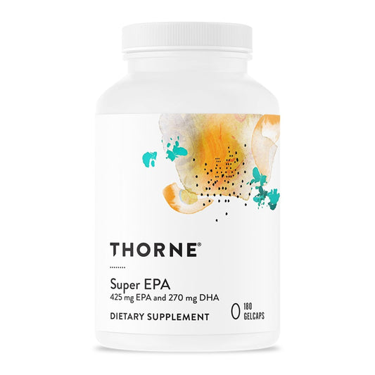 Thorne Super EPA bottle ready for daily omega-3 routine.