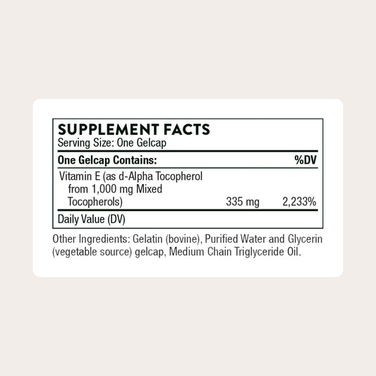 Thorne Ultimate-E cap detail highlights softgel capsules for convenient daily use