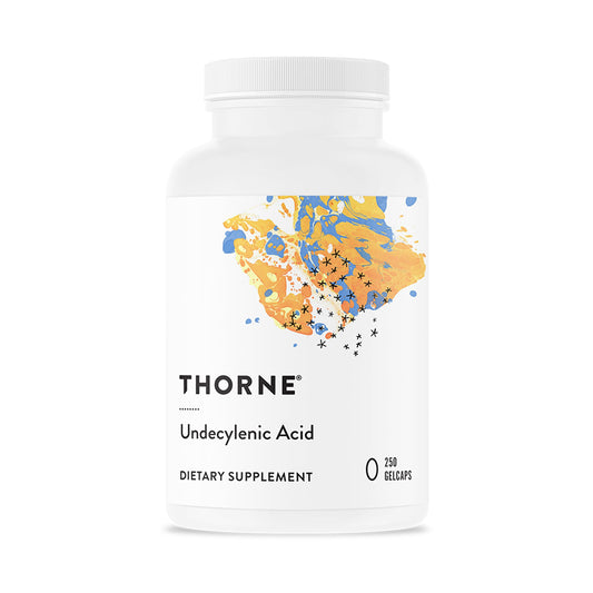 THORNE Undecylenic Acid bottle pills offer gut balance in a gluten-free formula.
