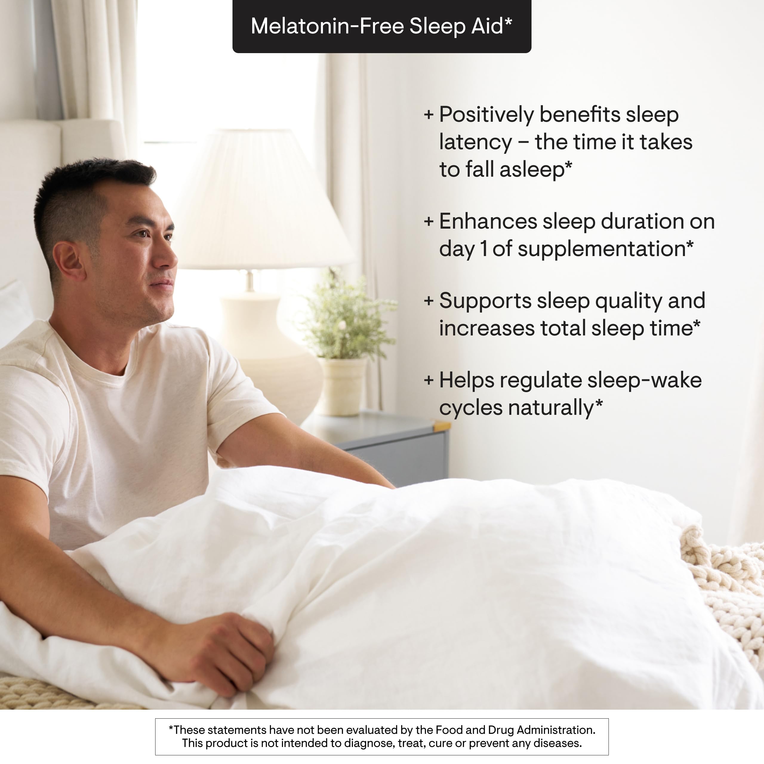 Ingredients panel highlighting melatonin-free herbal sleep support