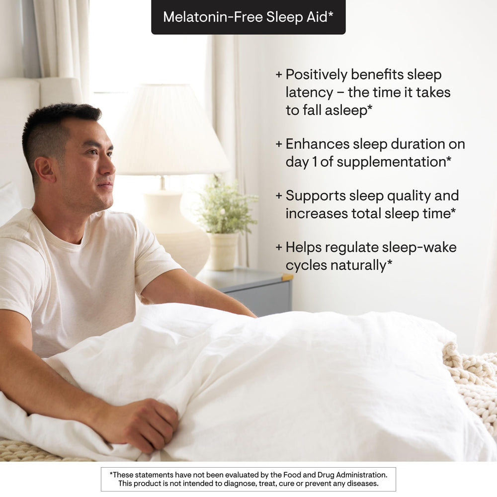 Ingredients panel highlighting melatonin-free herbal sleep support