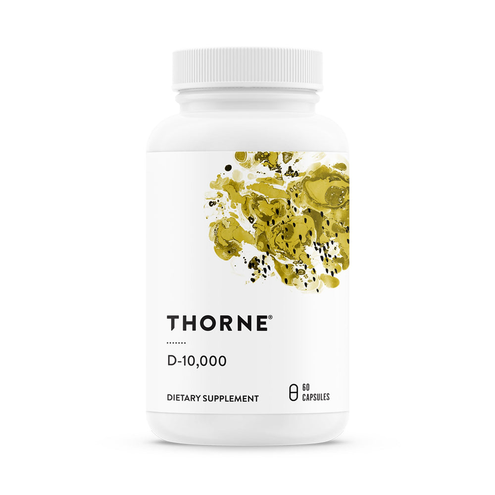 Thorne Vitamin D3 supplement bottle showing the label for bone and immune support.