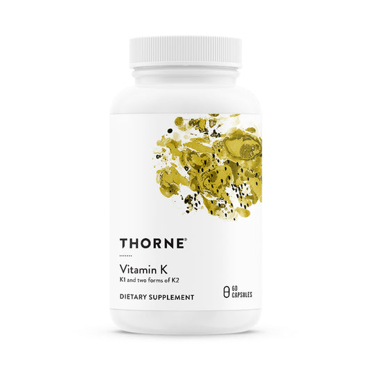 THORNE Vitamin K bottle front showing gluten-free formula for bone support