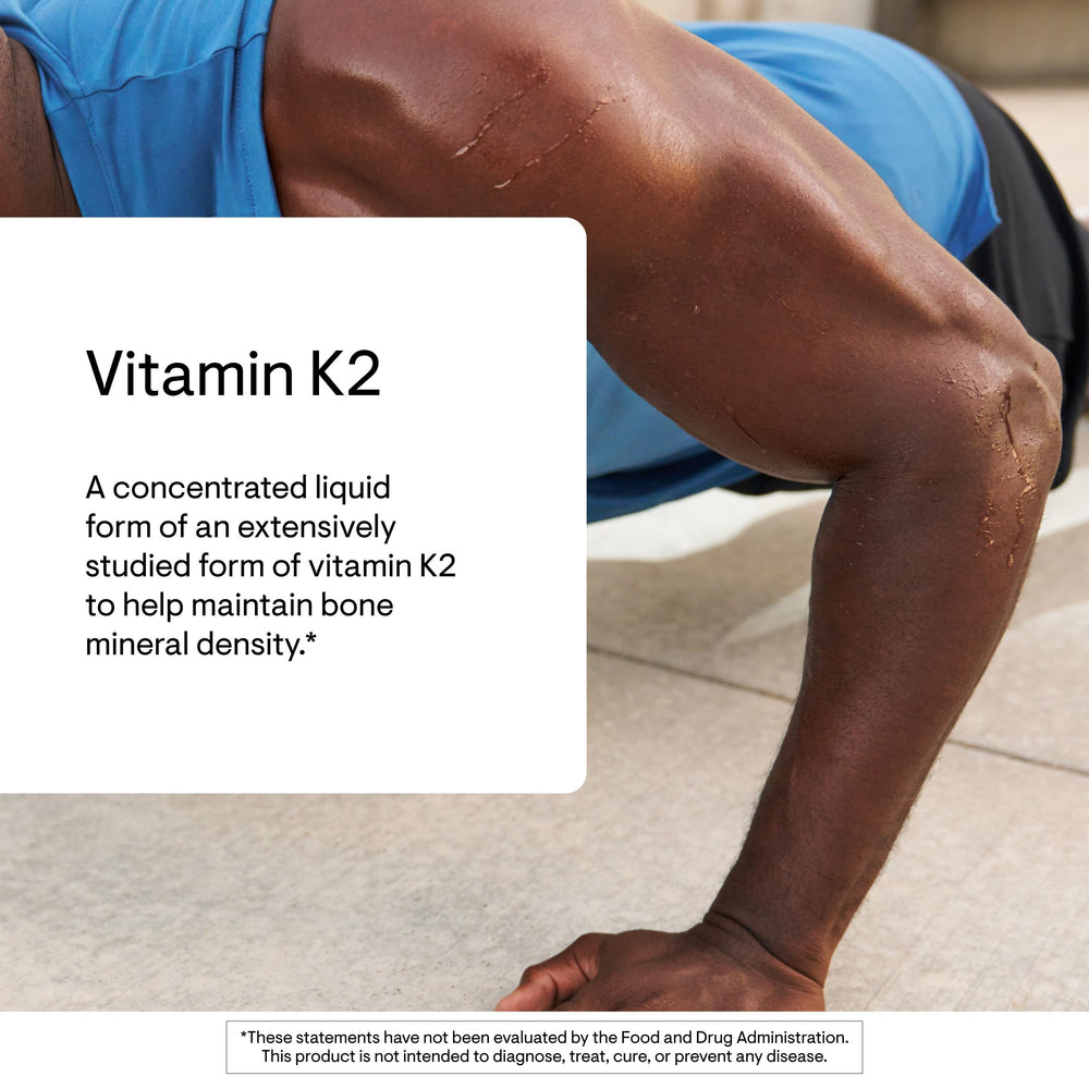 THORNE Vitamin K2 Liquid serving drop illustrating 1 mg per drop