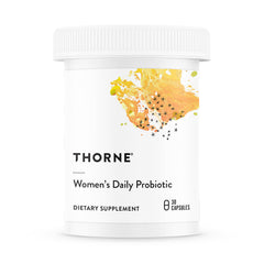 THORNE Women’s Daily Probiotic bottle front shows shelf-stable packaging ideal for on-the-go use.