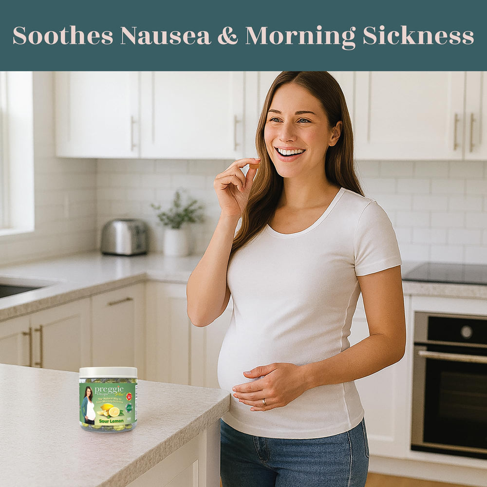 Three Lollies Preggie Pop Drops Plus on-the-go bottle for portable relief.