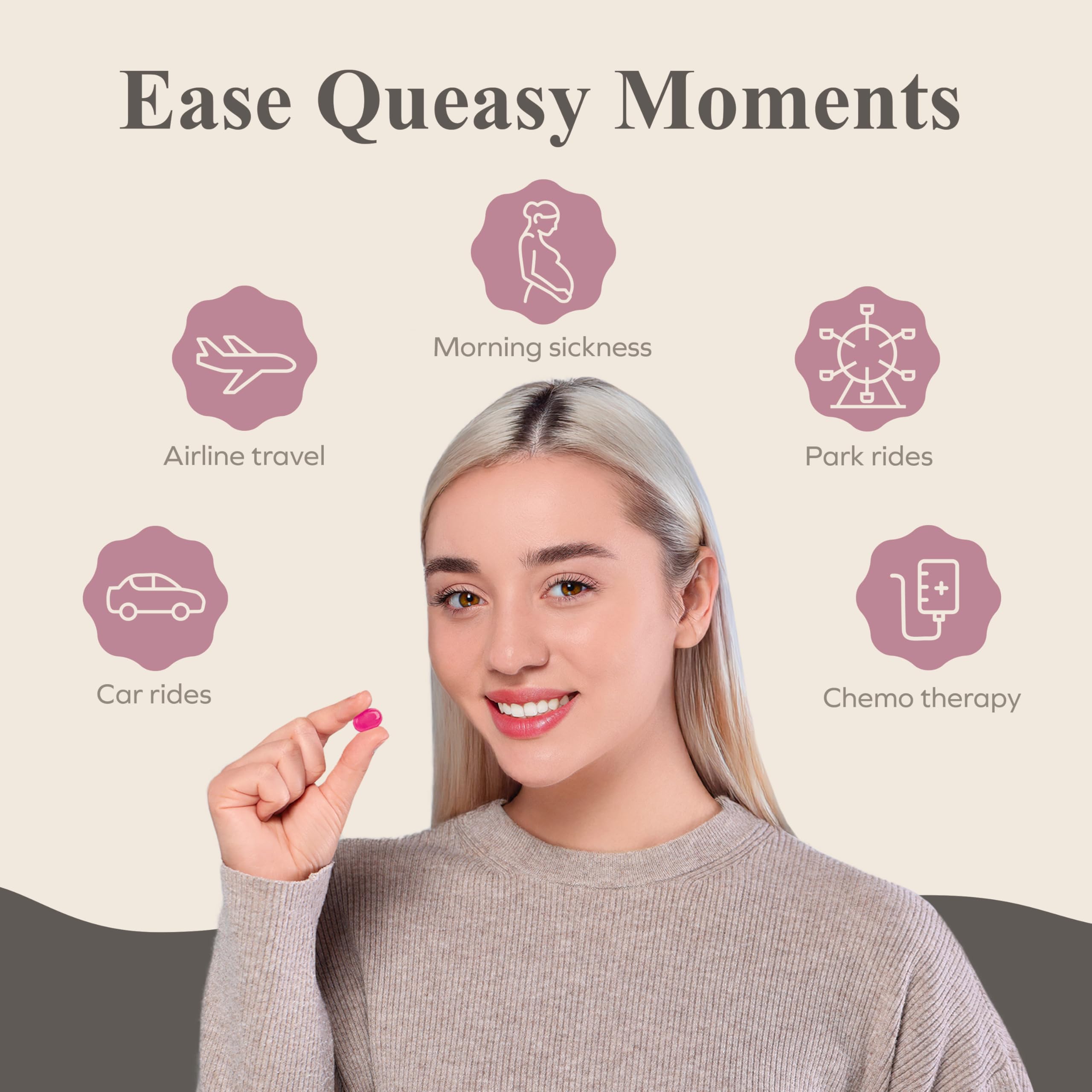 Three Lollies Queasy Drops 21 lozenges pack highlighting value and convenience