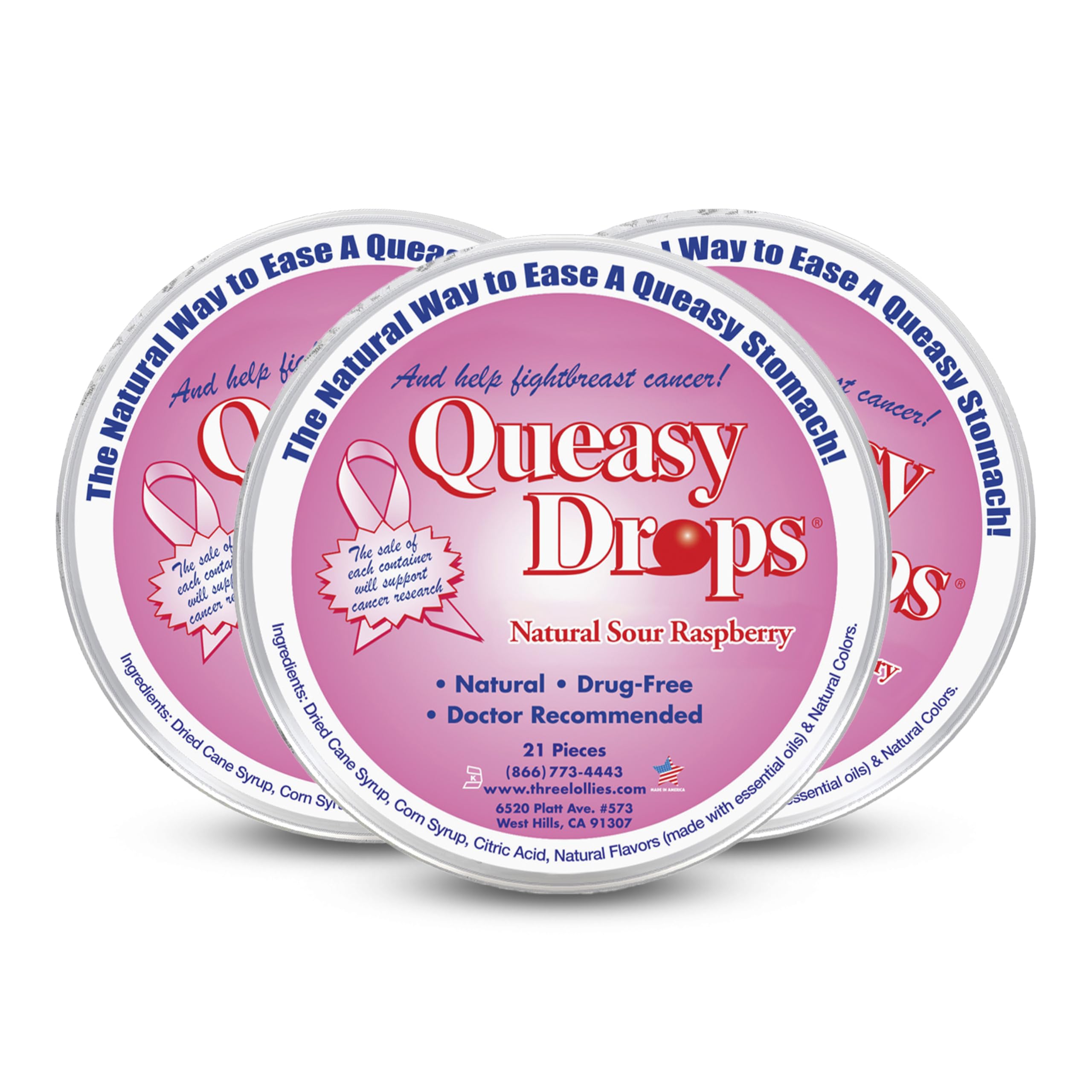 Three Lollies Queasy Drops sour raspberry bottle for travel relief