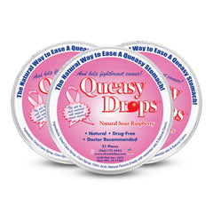 Three Lollies Queasy Drops sour raspberry bottle for travel relief