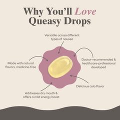 Three Lollies Queasy Drops natural ingredients highlight gluten-free, non-drowsy potential.