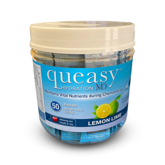 Three Lollies Queasy Hydration MD bottle for convenient hydration during treatment