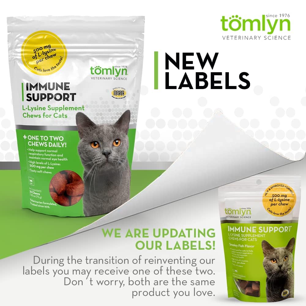 Three-pack Tomlyn Lysine chews for ongoing feline immune support