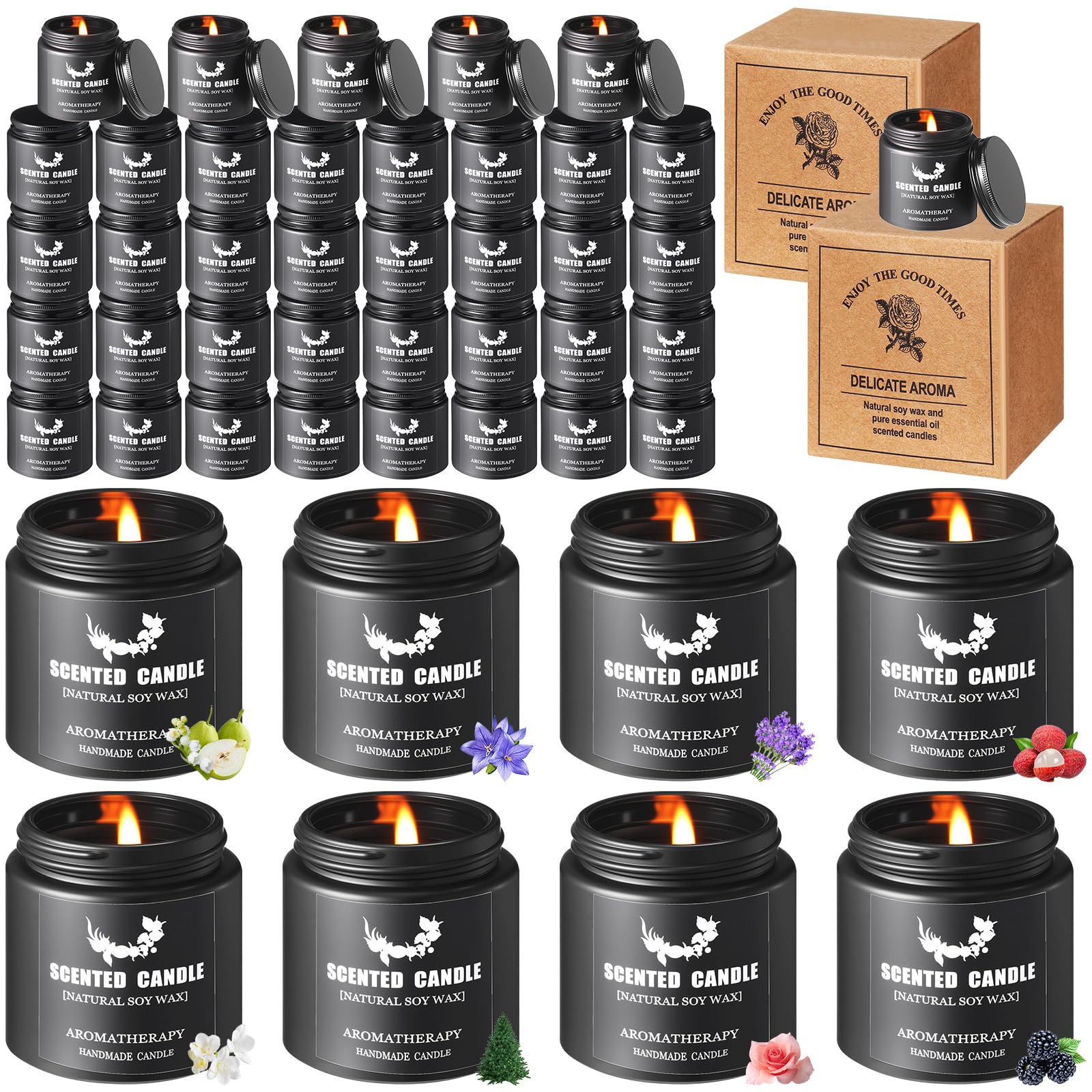 Threlaco 72 pack scented candles in black jars for bold room scenting