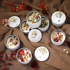 Threlaco candle labels and dried flowers enhance gift presentation