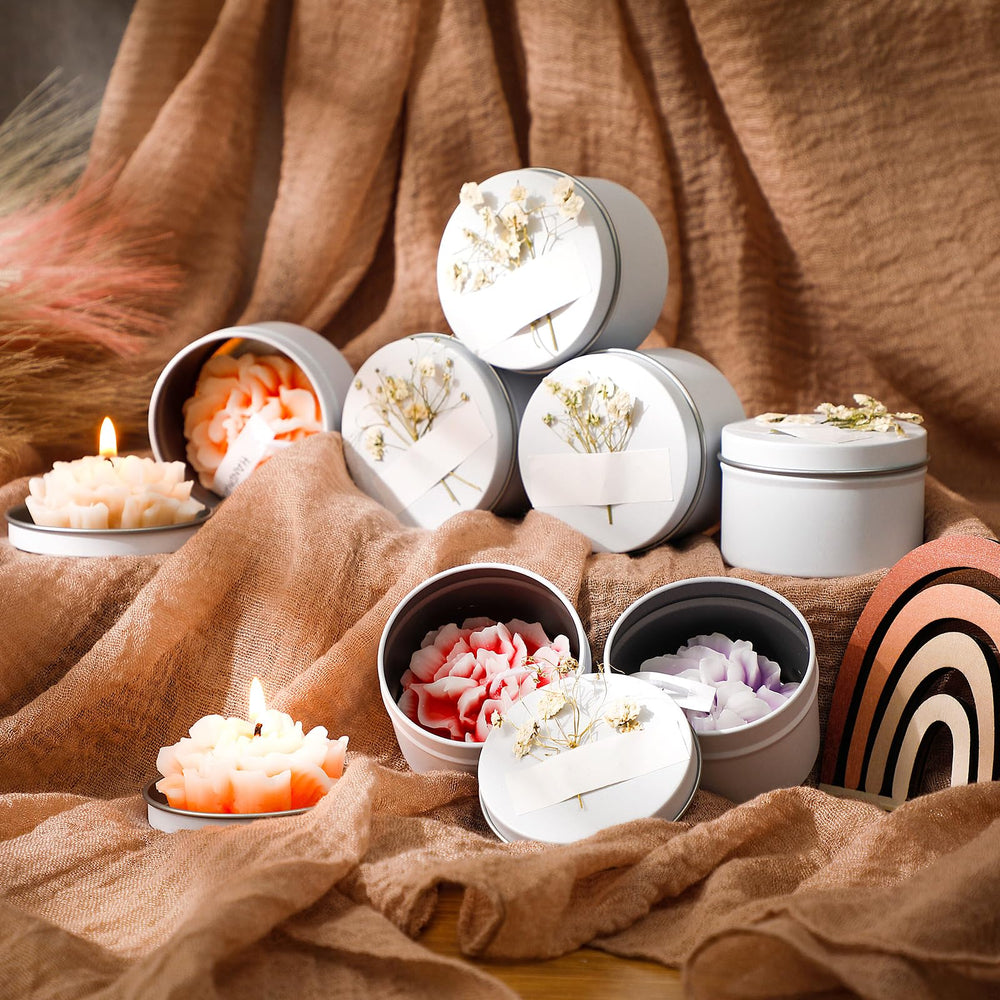 Threlaco scented candles with labels showcasing six fragrance options.