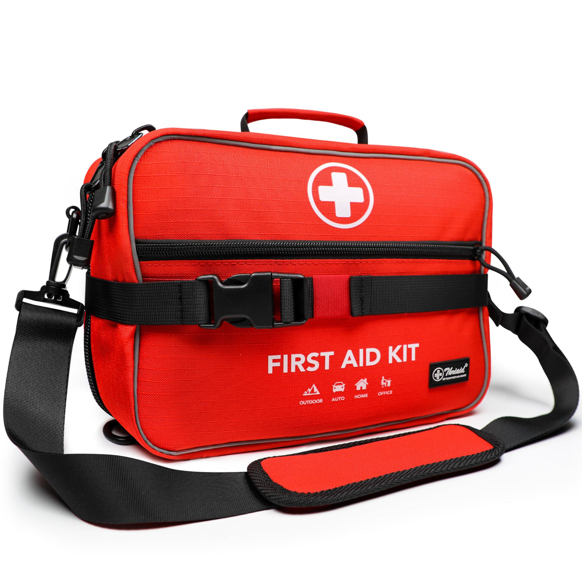 THRIAID 430-piece first aid kit with organized layout for quick access.