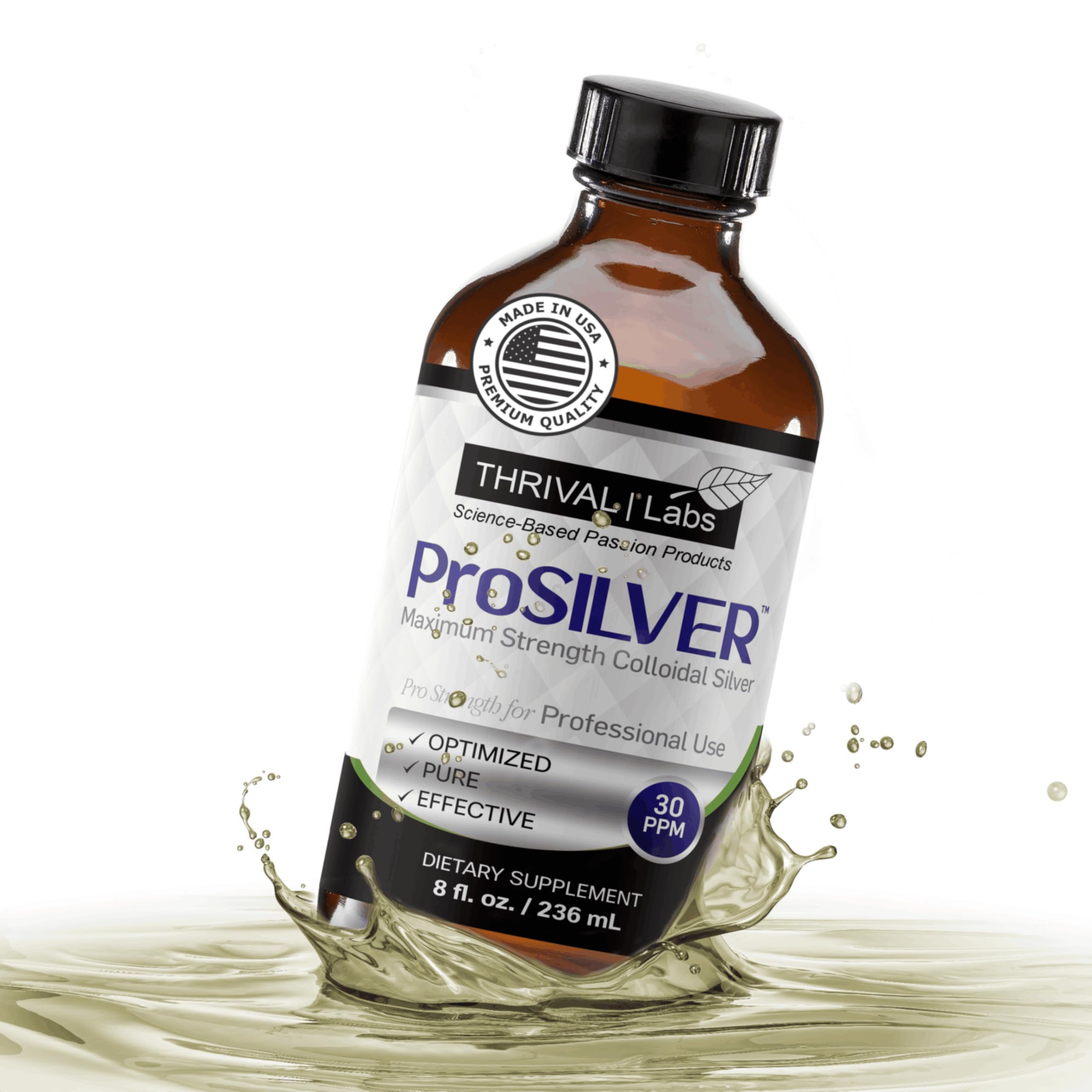 Thrival Labs ProSILVER black label amber bottle for daily use.