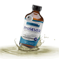 Thrival Labs ProSILVER Blue Label 8oz bottle in dark glass preserves potency.