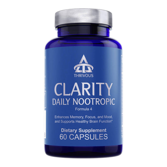 Thrivous Clarity Daily Nootropic bottle with vegan capsules for daily cognitive support.