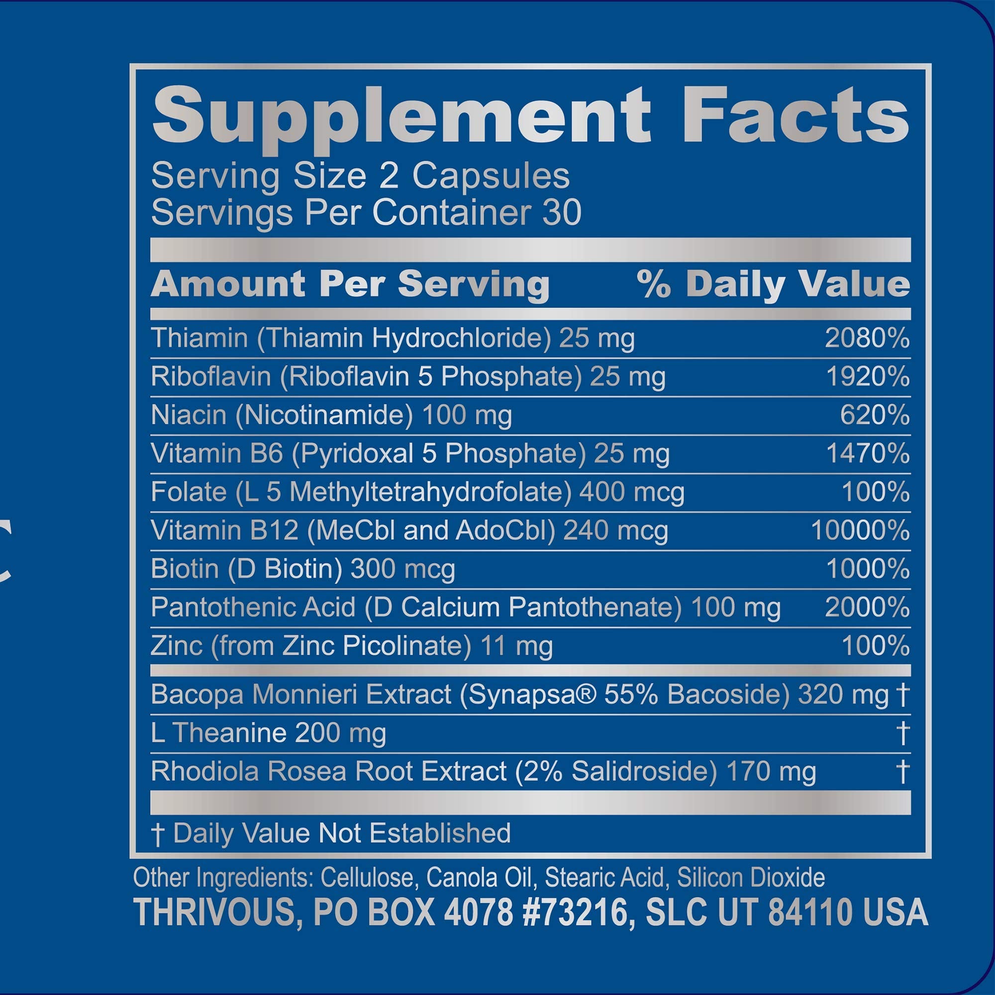 Thrivous Clarity glass bottle on a desk with a dosing reminder.