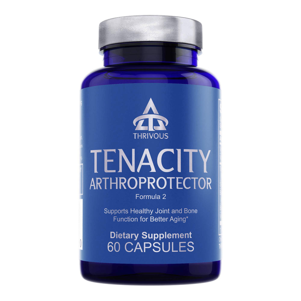 Thrivous Tenacity Arthroprotector bottle close-up showing capsules for joint support.