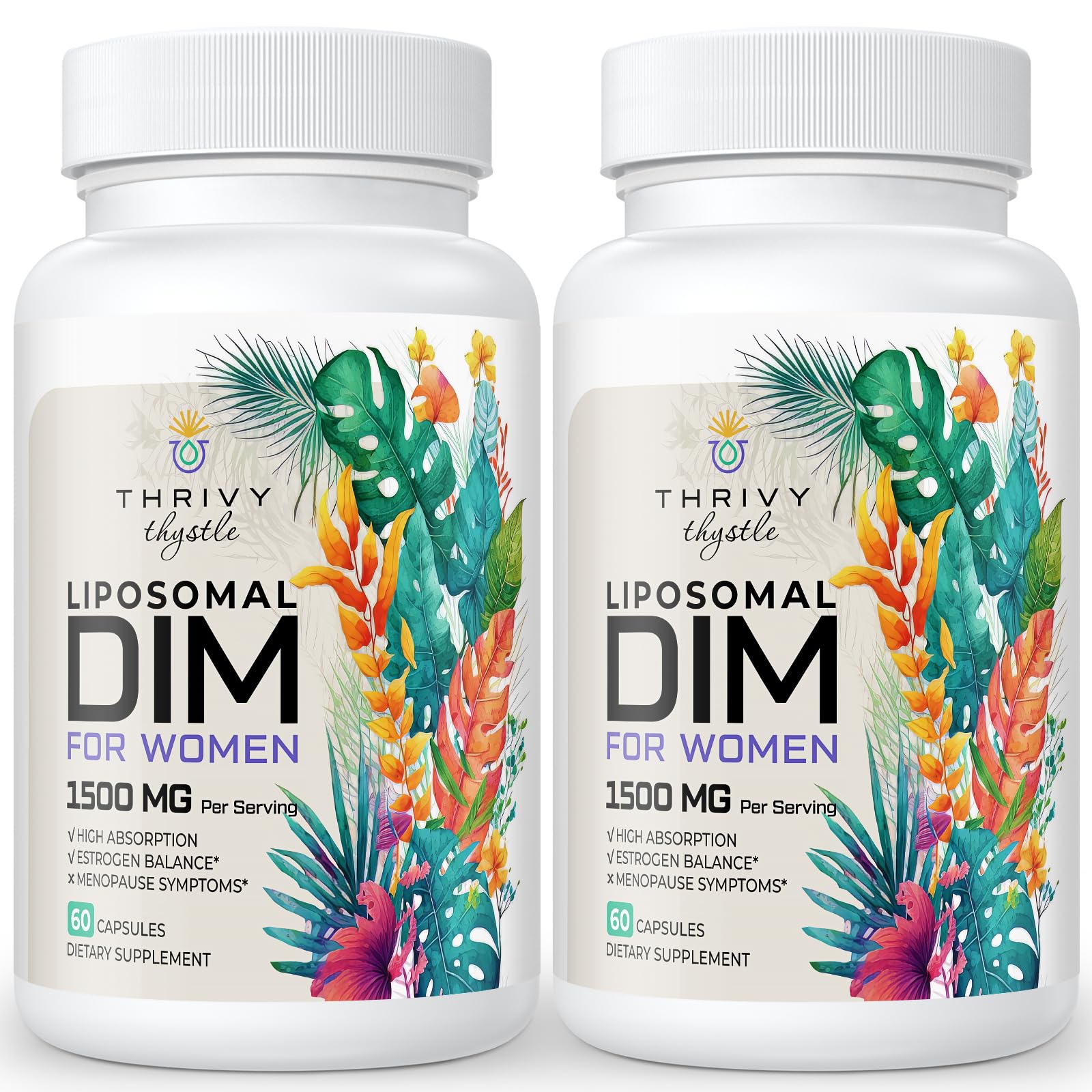 ThrivyThystle liposomal DIM bottle showing enhanced bioavailability for balanced hormones.