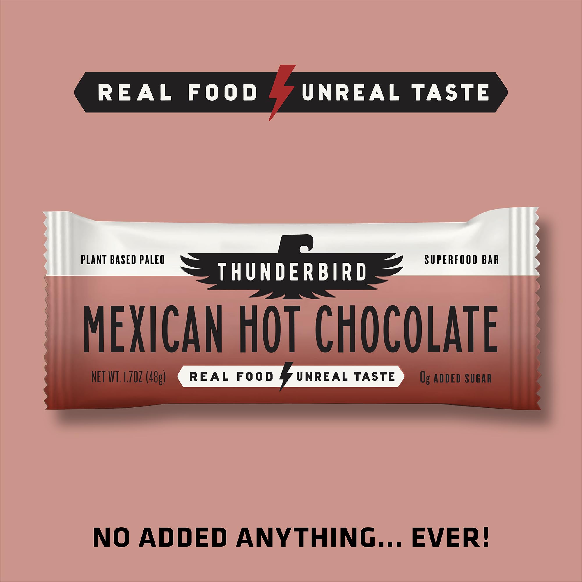 Thunderbird Bars gluten-free certifications emblem with wholesome fruit and nut blend.
