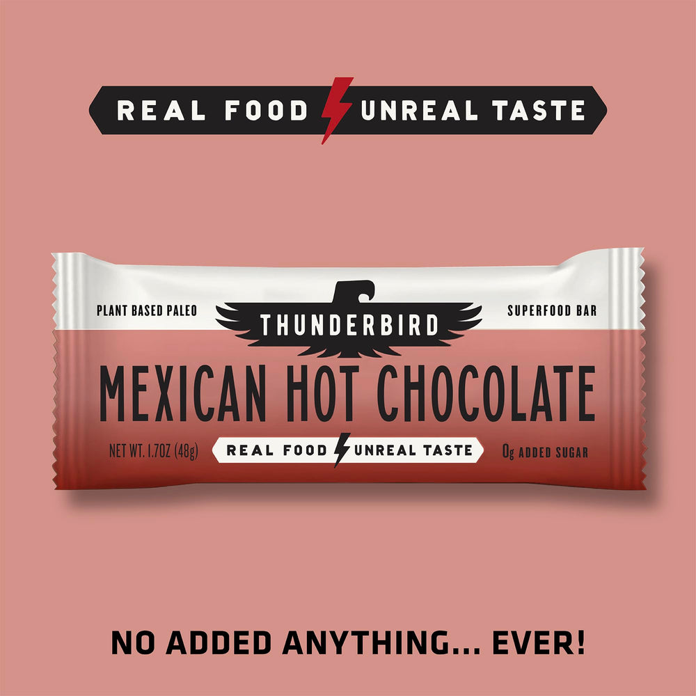 Thunderbird Bars gluten-free certifications emblem with wholesome fruit and nut blend.